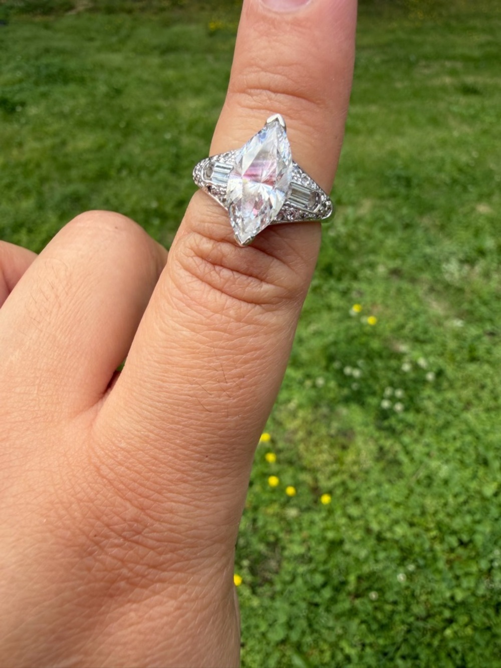Suzy Levian 925 Sterling Silver Marquise White Cubic Zirconia Engagement Ring